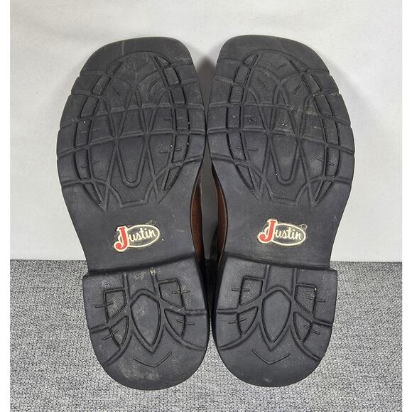 JUSTIN KIDS BROWN LEATHER WESTERN CATTLEMAN JR. BOOTS – SIZE 12 – FLAME STITCH - Picture 6 of 12